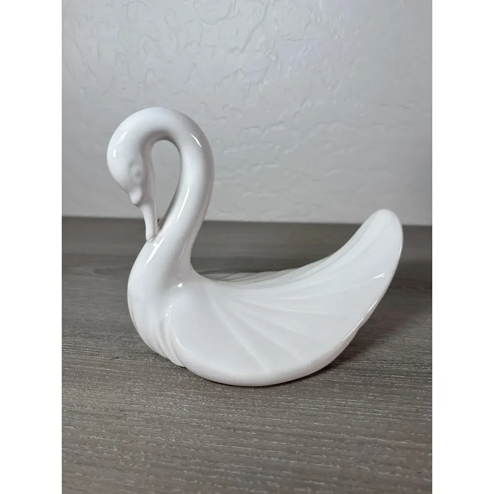 Vintage 1980s Art Deco Swan White Ceramic Bird Figurine - 6